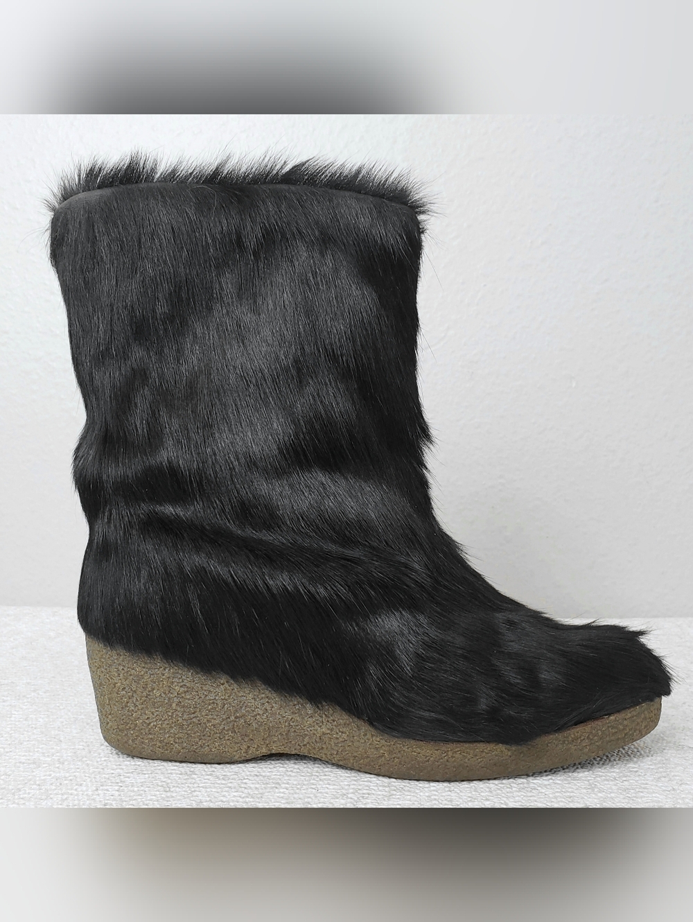 Vintage La Mondiale Fur Booties US 7 Black Wedge Heeled Boots
